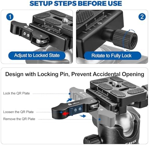 CAVIX 36mm Tripod Ball Head with Lever Release, Low Profile Heavy Duty Ball Head Mount with Arca Swiss Quick Release Plate for Camera Tripod Monopod DSLR Camcorder Telescope,Max Load 33lb/15kg(H-36F) - Image 6