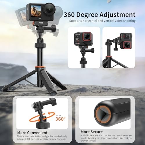 VRIG Mini Selfie Stick Tripod Stand for GoPro Hero 13 12 11 10 9,360 Portable Vlog Camera Selfie Stick Handle Grip Monopod for Xtra Edge Pro, Insta360 X5,DJI Osmo Action 6/5pro/4,Osmo Nano Accessories - Image 3