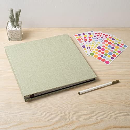 Photo Album Self Adhesive Scrapbook 3x5 4x6 5x7 6x8 Magnetic Album DIY Scrap Book 11x10.6 Inch 40 Black Sticky Pages Linen Cover DIY Photo Album(Grass Green) - Image 6