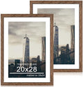 20x28 Poster Frame Set of 2, 20 x 28 Wood Picture Frames with Mat for 16x24, Wooden Photo Frame with Tempered Glass Cover for Wall Mounting Display, Rustic Brown by CCDCC