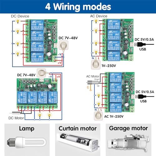DieseRC 4 Channels WiFi Smart Switch with Bluetooth Transmitter, DC 5V 12V 24V 36V Passive Output Relay Module Ewelink APP WiFi Control Compatible with Alexa/Google Home, Inching/Self-Locking Switch - Image 6