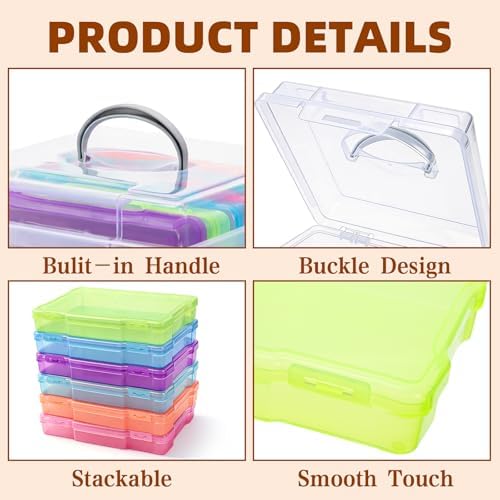 Yesland 5x7 Inch Photo Storage Box with Handle, 6 Inner Photo Cases Keeper, Plastic Organizer, Craft Storage Container for Greeting Cards Pictures Stamps Scrapbooking Office Supplies, 6 Colors - Image 3