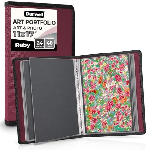 Dunwell 11x17 Art Portfolio Binder, 24-Sleeve, Black Mounting Paper, Black by Dunwell