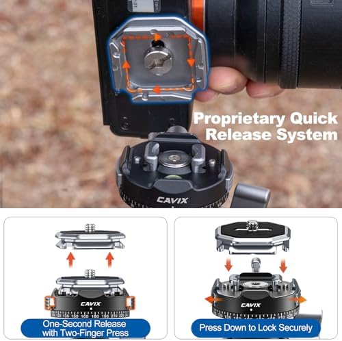 CAVIX Ball Head, Tripod Ball Head Mount 1/4" & 3/8" with Arca Quick Release Plate, 360° Rotating Panoramic Ball Head for DSLR Camera,Tripod,Monopod,Slider,Camcorder - 11 lbs/5kg Load - Image 5