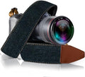 Camera Strap - Shoulder, Crossbody & Neck Camera Strap for Photographers, Fits All Cameras, Canon Nikon Sony Fujifilm, Padded Strap W/ Quick Release, Embroidered Cotton & Leather Ends, Blue Jeans by ArtTribute