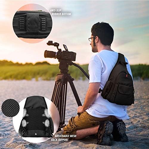 Camera Sling Backpack Waterproof for DSLR Camera with Rain Cover,Black - Image 2