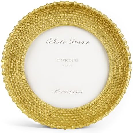 Cuspin 5x5 Round Picture Frame Gold Rattan Circle Photo Frame by Cuspin