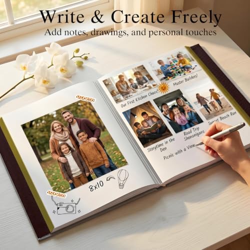 Photo Album Holds 3X5, 4X6, 5X7, 6X8, 8X10 Photos, Leather Cover, Magnetic Self-Stick Page, Hand Made DIY Albums (Dark Brown, Large) - Image 2