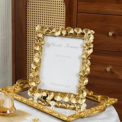Cuspin 6x8 Picture Frame Gold Vintage Ornate Ginkgo Leaf Resin Photo Frame - Image 2