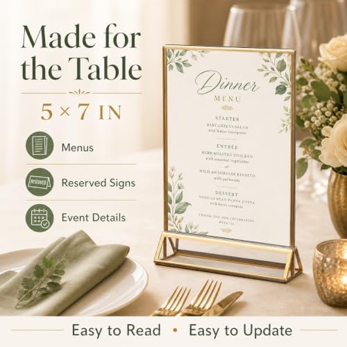 14 Pack Acrylic Sign Holder 5x7 Gold Frames, Wedding Table Number Holders Double Sided Vertical Clear Display Stand, Picture Holders for Tables, Menus, Flyers, Party and Office Decor - Image 4