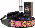 Padwa Lifestyle Colorful Crochet Camera Strap - 2" Full Grain Leather Ends Camera Straps for Photographers, Vintage Woven Cotton Soft Suede Fabric Padded Strap with Quick Release fits All Cameras by PadwaLifestyleCameraStrap