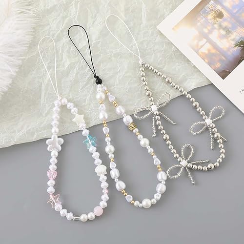 Beaded Phone Charm Lanyard Strap Girly Style Fixed Beads Pearl Lanyards - Image 4