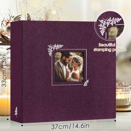 Lanpn Scrapbook Photo Album 12x12, Linen Window Design Cover Top Load 3 Ring Folder Binder Photobook Photo Book 12 x 12 inch with 30 Plastic Sleeves 60 Pages Purple - Image 2