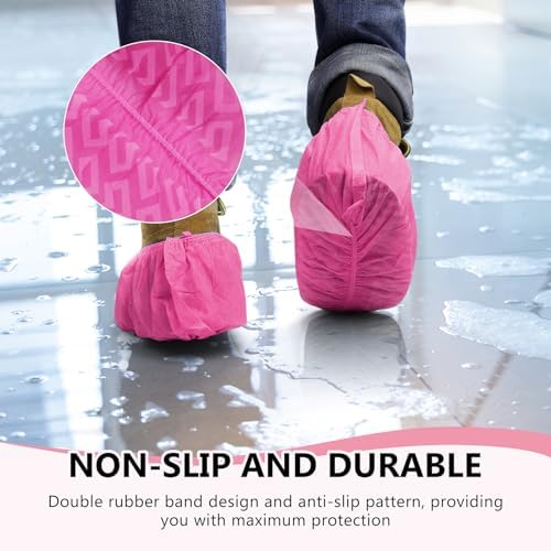 squish Shoe Covers Disposable Non Slip, 100 Pack(50 pairs) Pink Thick Extra Disposable Boot Covers Slip Proof Shoe Cover for Indoors Outdoors Durable Protector Covers Fits Virtually Most Shoes - Image 5