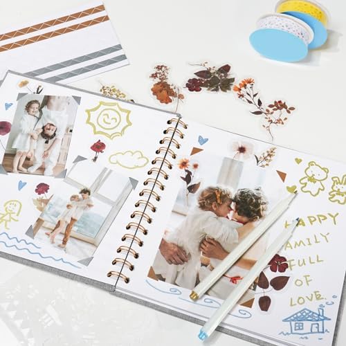 Vienrose 12x12 Inch Scrapbook Album DIY Large Hardcover Kraft White Pages Scrapbook Photo Album Linen Cover Scrap Book Photo Albums Scrapbooking Supplies Kit for Couple Family Wedding Travel - Image 3