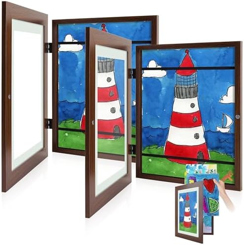 2 Pack 9x12 Front-Opening Kids Artwork Frames Changeable (Walnut) by GoldenStateArt