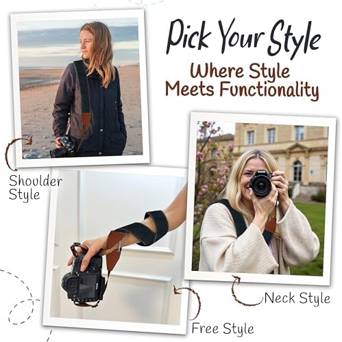 Camera Strap - Shoulder, Crossbody & Neck Camera Strap for Photographers, Fits All Cameras, Canon Nikon Sony Fujifilm, Padded Strap W/ Quick Release, Embroidered Cotton & Leather Ends, Blue Jeans - Image 6