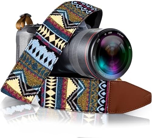 Art Tribute Camera Strap - Shoulder, Crossbody & Neck Camera Strap for Photographers, Fits All Cameras, Canon Nikon Sony Fujifilm, Padded Strap W/Quick Release, Embroidered Cotton & Leather Ends by ArtTribute