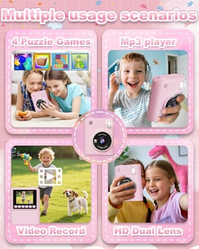 Instant Print Camera for Kids, 1080P Instant Digital Print Cameras for Toddler, Portable Toy for 4 5 6 7 8 9 10 Year Old Girl, Christmas Birthday Gifts for Girls Boys with SD Card Pink - Image 3