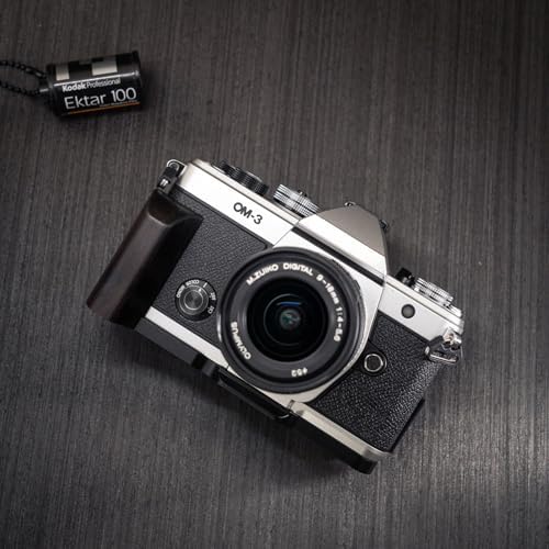 Handmade Wooden Handle Grip L Plate Alloy Base for OM System OM-3 Camera (Ebony + Silver Base) - Image 2