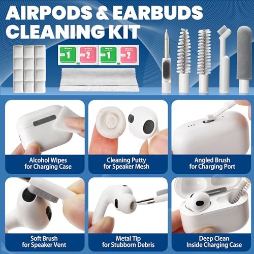 Upgraded 47PCS Phone Cleaning Kit, AirPod & iPhone Cleaner, Electronics Cleaning Tools for Charging Port/USB-C/Speaker, Laptop Cleaner for Keyboard Screen, Tech Gifts for Men, Cool Gadgets - Image 4