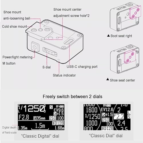 30°FOV High Precision Ambient Light Digital Exposure Meter,Film Camera Light Meter,OLED Display,Cold & Hot Shoe Mount,ISO Aperture Shutter Adjustable, for Outdoor Photography(Silver) - Image 2