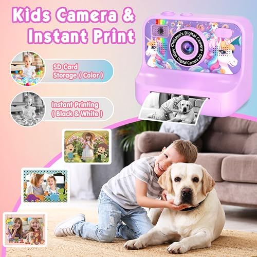 Kids Camera, Upgrade Kids Camera Instant Print, Front Rear Dual Selfie Digital CAM with 1080P Videos, Portable Travel Toy with Games and Music, Christmas Birthday Gift for Boys, Girls and Teens - Image 4