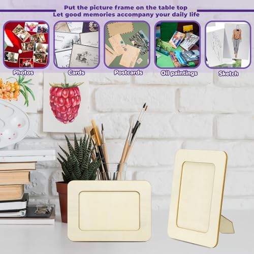 VOKOY 20 Pack Wooden Picture Frames for Crafts, DIY Wood Craft Picture Frames Bulk for 4" x 6" Photos,Unfinished Standing Photo Frames DIY Crafts Wood Decorate for Birthday Party Gifts - Image 4