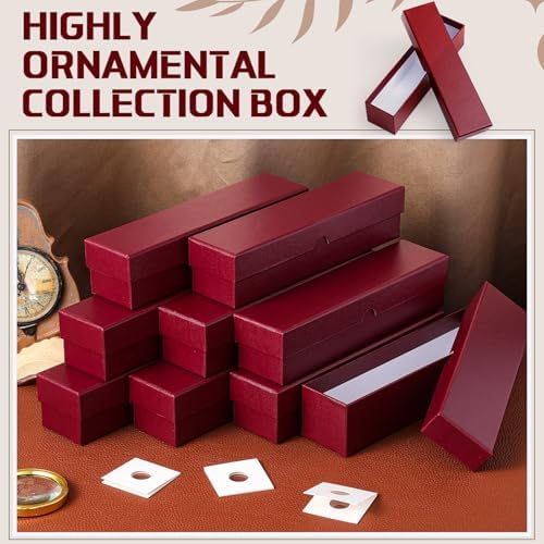Teling 8 Pcs 2x2 Coin Storage Collectors Box, 9 x 2 x 2 Inches, Dark Red - Image 4