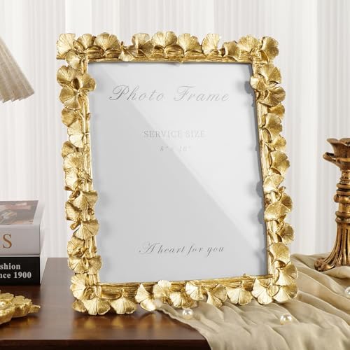 Cuspin 8x10 Picture Frame Gold Vintage Ornate Ginkgo Leaf Resin Photo Frame - Image 6