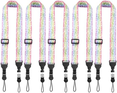 FIEIL 5 Pack Adjustable Shoulder Strap, Nylon Camera Strap, Comfortable Neck Strap for iPad, Cellphone Tablet, Camera, Laptop, Binocular, Luggage Bag (Rainbow Heart Universal Lanyard) by FIEIL