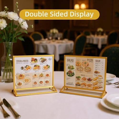 6 Pack Gold Picture Frames 5x7" Acrylic Sign Holders for Wedding, Horizontal Menu Holders Double-Sided Table Numbers Holders for Hotel, Christmas Display Stand Party Photo Frames Office Flyer Holder - Image 5
