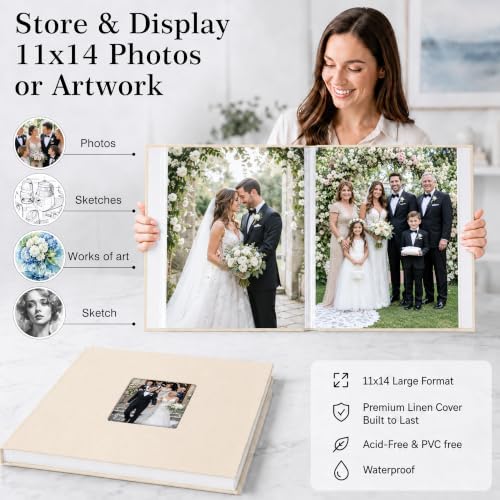Aevdor 11x14 Photo Album and Art Portfolio, 64 Photos, Linen Cover, Beige - Image 2