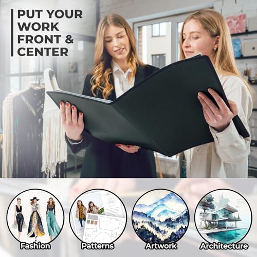 Dunwell 11x17 Art Portfolio Binder, 24-Sleeve, Black Mounting Paper, Black - Image 6