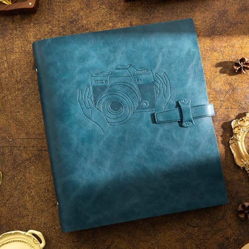 Leather Photo Album for 4x6 Pictures Photo Book With 30 Writing Paper for Family Wedding Anniversary Baby Vacation Picture Album (Blue Camera) - Image 2