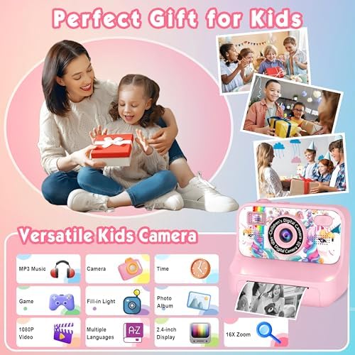 Kids Camera, Upgrade Kids Camera Instant Print, Front Rear Dual Selfie Digital CAM with 1080P Videos, Portable Travel Toy with Games and Music, Christmas Birthday Gift for Boys, Girls and Teens - Image 2