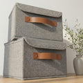 Decorative Linen Storage Boxes with Lids - Spacious Set of 2 Organizer Bins by ZICOTO
