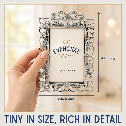 2x3 Mini Picture Frame: Silver Scrollwork + Clear Rhinestones - Image 2