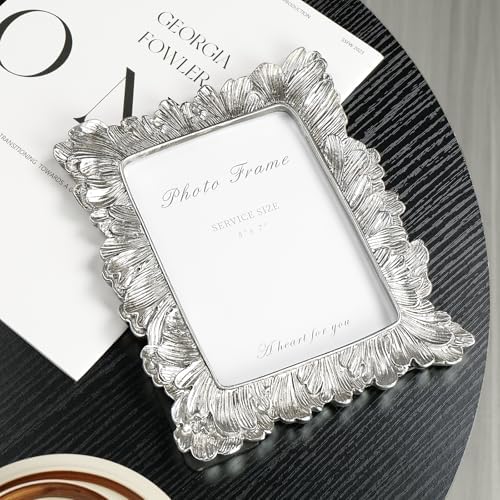 Cuspin Silver Vintage 5x7 Picture Frame Ornate Palm Leaf Resin Frame - Image 3