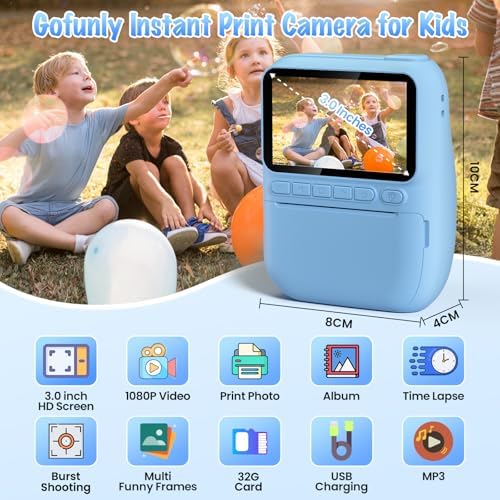 Kids Camera Instant Print, 3.0"" HD 32MP 1080P Toddler Digital Camera - Image 3