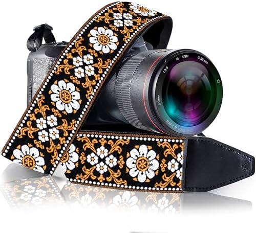 Art Tribute Camera Strap - Shoulder, Crossbody & Neck Camera Strap for Photographers, Fits All Cameras, Canon Nikon Sony Fujifilm, Padded Strap W/Quick Release, Embroidered Cotton & Leather Ends by ArtTribute