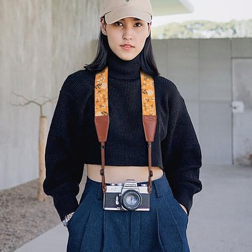Padwa Lifestyle Camera Strap - 2" Full Grain Leather Ends Camera Straps for Photographers, Vintage Embroidered Cotton Weave Soft Suede Fabric Padded Strap Quick Release fits All Cameras - Image 5