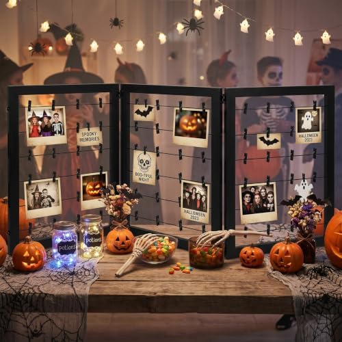 Geelin 54 x 24 Inch Photo Display Board with Clip Farmhouse Picture Display Wooden Rustic Freestanding Picture Collage Frame Wedding Tabletop Decor for Home Dorm (3 Panel,Black) - Image 5