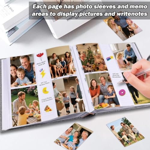 600 Pocket 4x6 Photo Album with Writing Space, Linen Cover, Grey - Image 4