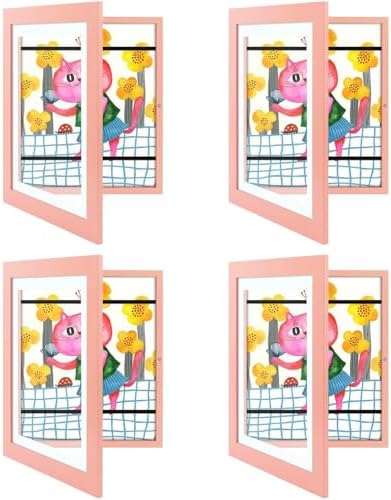 4 Pack 10x12.5 Front-Opening Kids Artwork Frames Changeable (Pink) by GoldenStateArt