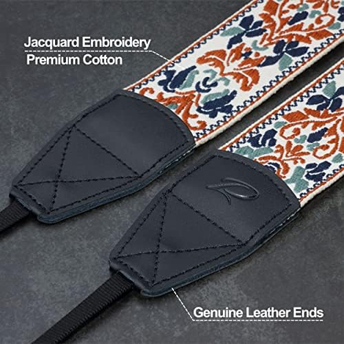 Padwa Lifestyle 2" Retro Jacquard Embroidery Camera Strap, Adjustable, Wide DSLR/SLR Camera Neck/Shoulder Strap with Genuine Leather Head (White Classic Flower) - Image 2