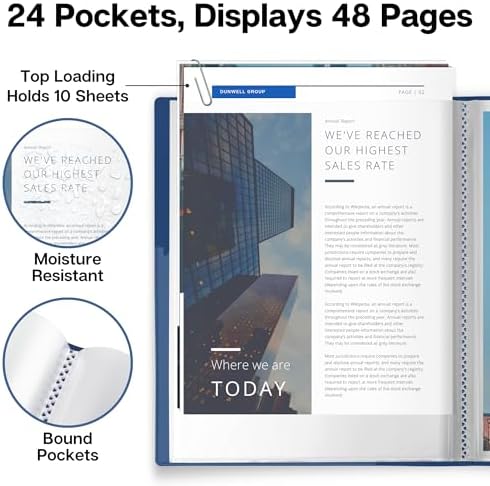 Dunwell Presentation Binder 24-Pocket, Displays 48 Pages, 8.5x11 Portfolio Binder with Plastic Sleeves, Storage and Organizer for Documents, Certificates, Projects, Photos (9 Pack, Blue) - Image 3