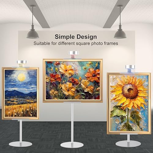 Adjustable Desktop Photo Frame Stand with Magnetic Wall Painting Light, Holds Picture Frames up to 30 Inch,with Rechargeable Battery,Metal Vertical Stand with 3 Color Temperature & 13RGB Poster Lights, for Displaying Picture Frames, Artworks (1, Silver... - Image 3