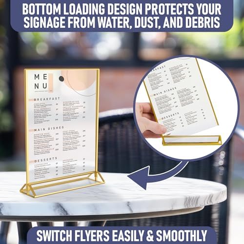 Gold Picture Frames Double-Sided, 6-Pack 8.5x11 Acrylic Table Number Holders, Clear Easel Stands for Signs, Gold Frames for Wedding Table Numbers, Menu Holders, and Photo Displays for Events and Décor - Image 4