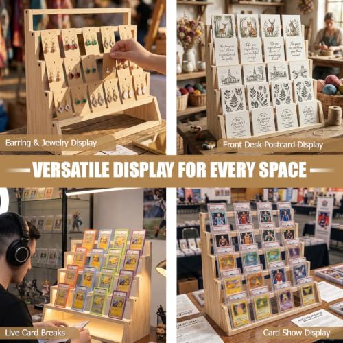 5 Tier Wooden Card Display Stand Holds 20-25 PSA BGS SGC Graded Sports Card - Image 7